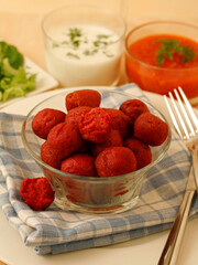 Vegan falafels. Based on beetroot and chickpeas.