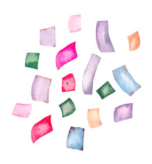 Watercolor multicolored festive confetti on a white background