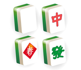 The winner mahjong (majiang) set in Vector. Mahjong is a tile-based game that was developed in China. - obrazy, fototapety, plakaty