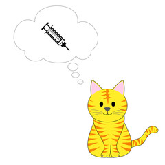 A tabby cat and speech balloon with an icon of injection