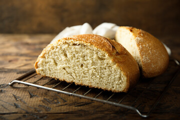 Traditional homemade bread on a rack