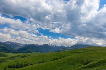 Fototapeta na wymiar The high-mountain road to the tract of Jily-Su. Caucasus. Kabardino-Balkaria. Russia.