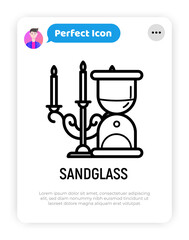 Hourglass with candelabrum thin line icon. Modern vector illustration.