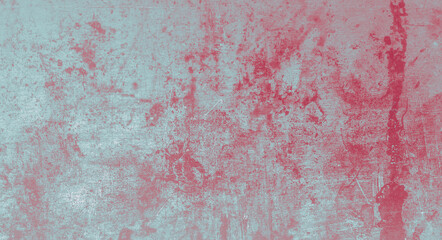 Blue red grunge surface. Retro grainy wallpaper. Weathered stains wall. Distressed grunge texture of metal. Vintage old