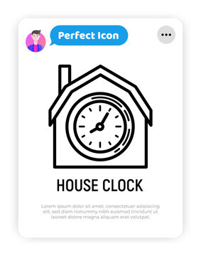 House With Clock, Payment Of Rent, Late Payment Thin Line Icon. Vector Illustration.