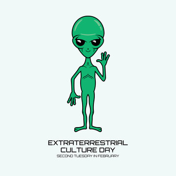 Extraterrestrial Culture Day vector. Funny green alien cartoon character. Smiling Extraterrestrial vector icon. The second Tuesday in February. Important day