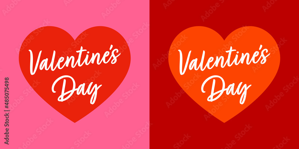 Wall mural Valentines Day Square Format Greeting Card, Banner or Social Media Post Design with 'Valentine's Day' Script Lettering Text Inside Love Heart Shape on Red and Pink Background - Wall murals