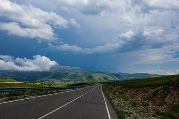 The high-mountain road to the tract of Jily-Su. Caucasus. Kabardino-Balkaria. Russia.