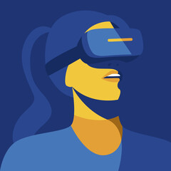 Profile picture man using virtual reality headset. Metaverse digital cyber world technology vector illustration