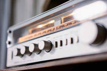 Music technology. Close up of amplifier system.