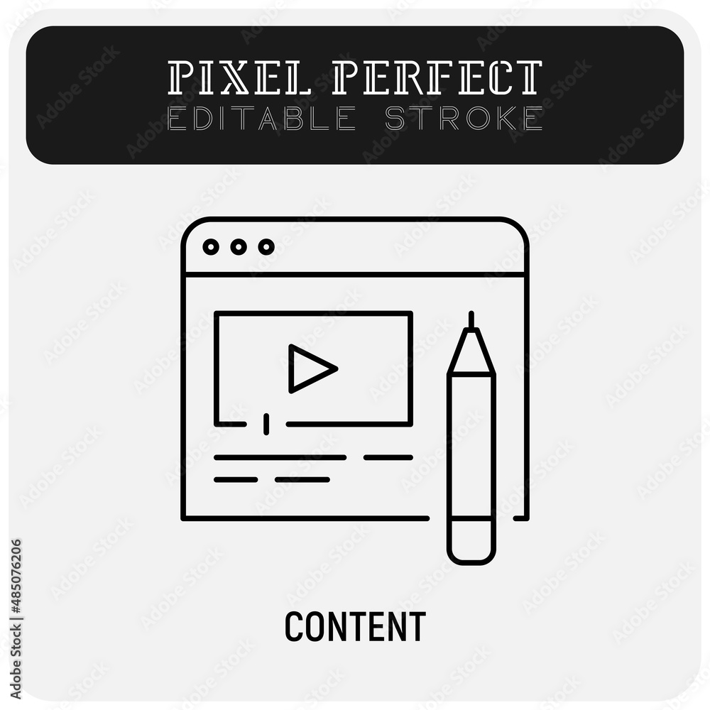 Poster web site content creation thin line icon. pixel perfect, editable stroke. vector illustration.