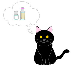 A black cat and a Speech balloon with a vaccine medicine 