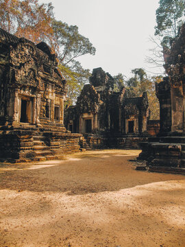 Ruins of an ancient stone temple lost in the Cambodian jungle - Thommanon of Angkor temples