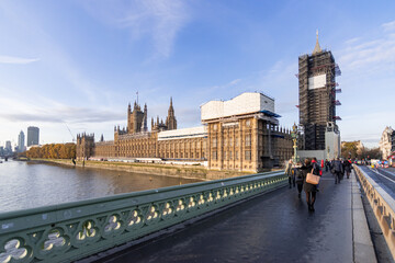 View of the Houses of Parliament in Westminster and the Big Ben tower