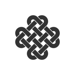 Ancient celtic knot icon. Interlaced loops as a symbol of eternity. Quadruple Solomon's knot. Decorative endless intertwined motif. Infinity idea. Old ornament. Vector illustration, flat, clip art. 