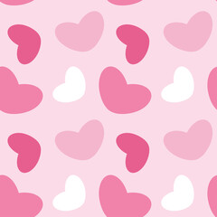 Seamless pattern with simple hearts on a pink background. Background for Valentine's Day, wedding. Endless texture from cute hearts in flat style. Shades of pink. Vector.
