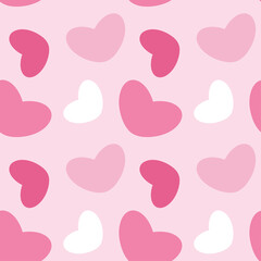 Seamless pattern with simple hearts on a pink background. Background for Valentine's Day, wedding. Endless texture from cute hearts in flat style. Shades of pink. Vector.