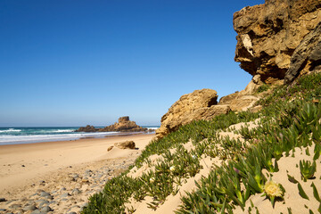 Fototapeta na wymiar Praia da Cordoama und Praia do Castelejo am Atlantik in der Nähe von Vila do Bispo, Algarve, Distrikt Faro, Portugal, Europa 