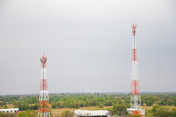 Telecommunication towers and transmission lines for local signal and internet.