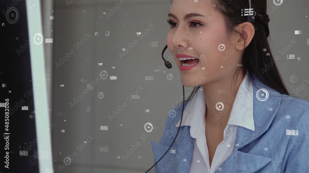 Aufkleber customer support call center provide data in conceptual vision . business and communication technolo