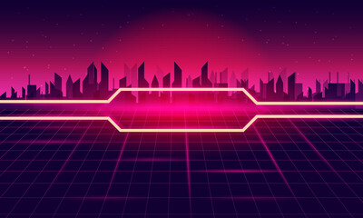 Creative design with color lines. of Retro Sci-Fi Background Futuristic Grid landscape