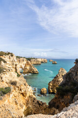 Fototapeta na wymiar aerial view of beautiful rocks, beach and atlantic ocean in portugal