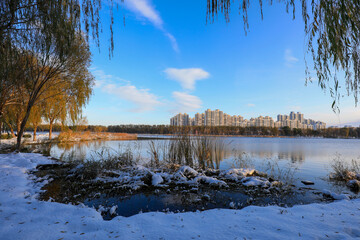 Beautiful snow scenery in a park, North China
