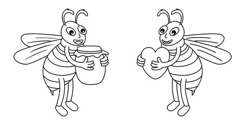 Vector Illustration Of Coloring Drawing Cute Bee on White 
