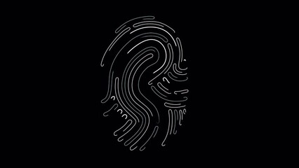 Touch ID fingerprint animation is a futuristic digital processing of the biometric scanner concept and application security scanning. Alpha channel. No background. Isolated.