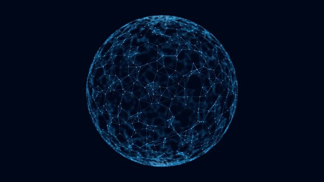 Abstract sphere. Network of dots and lines. Abstract digital background. 3d rendering. 4K video. Seamless loop.