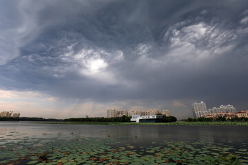 Waterfront city scenery in North China