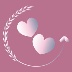 love. Two hearts in a graceful plant horseshoe for good luck. Valentin Day, St. Valentine. Styling, graphics