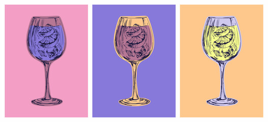 Spritz Hand Drawn Summer Cocktail Drink Vector Illustration. Pop Art. Modern art