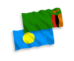 Flags of Republic of Zambia and Palau on a white background