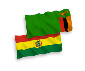 Flags of Republic of Zambia and Bolivia on a white background