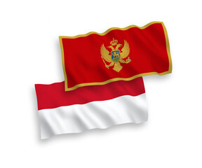 Flags of Indonesia and Montenegro on a white background