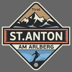 Emblem with the name of Sankt Anton am Arlberg, Tyrol - obrazy, fototapety, plakaty
