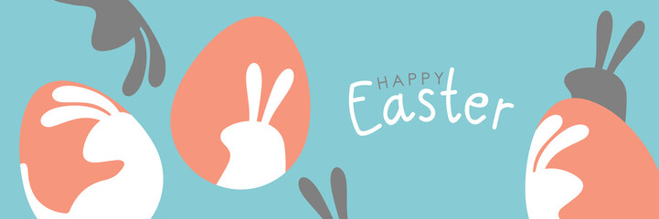 Happy Easter greeting card with cute white bunny and eggs. Rabbit character set. Animal wildlife holidays cartoon. -Vector.