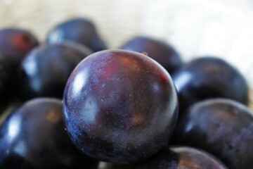 Fresh, sweet, ripe, plums. Macro Photo food fruit plums. Texture background of beautiful home plums. High quality photo.