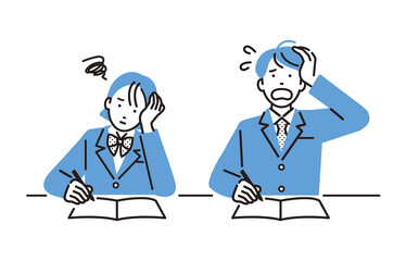 勉強をする高校生の男女セット2