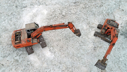 Workers use excavators to sort out ice, North China