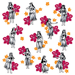 Material collection of women dancing beautiful hula,