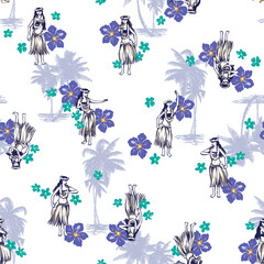 Seamless pattern of female dancing beautiful hula, © daicokuebisu