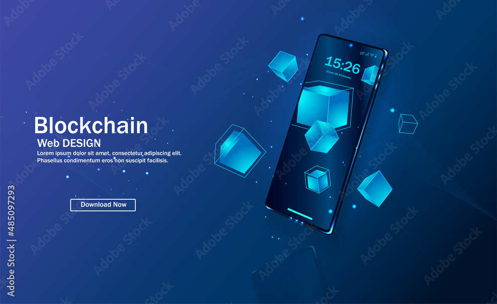 Poster blockchain. illustration of the concept of blockchain mining abstract background of digital cryptocu