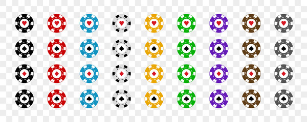 Poker chips set for gambling games. Flat design. Vector EPS 10