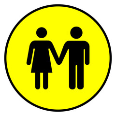 Man and woman holding hands  on circled yellow background