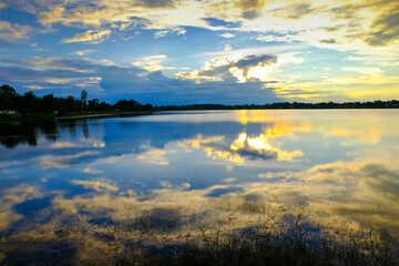 Gloomy vivid cyan landscape in environment day horizon skyline view spring wind.