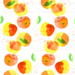 Beautiful template with red peach watercolor seamless on white background for fabric design. - 485101425