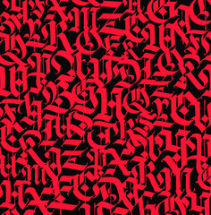 Obraz premium Pattern, ornament in the Gothic style. Vector. Alphabet. Calligraphy and lettering. Medieval Latin letters. Graphic elements for the corporate identity of the company. Design for fabric and packaging.