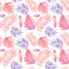 Seamless pattern with pink tropical palm leaves, digital printing textile pattern wallpaper